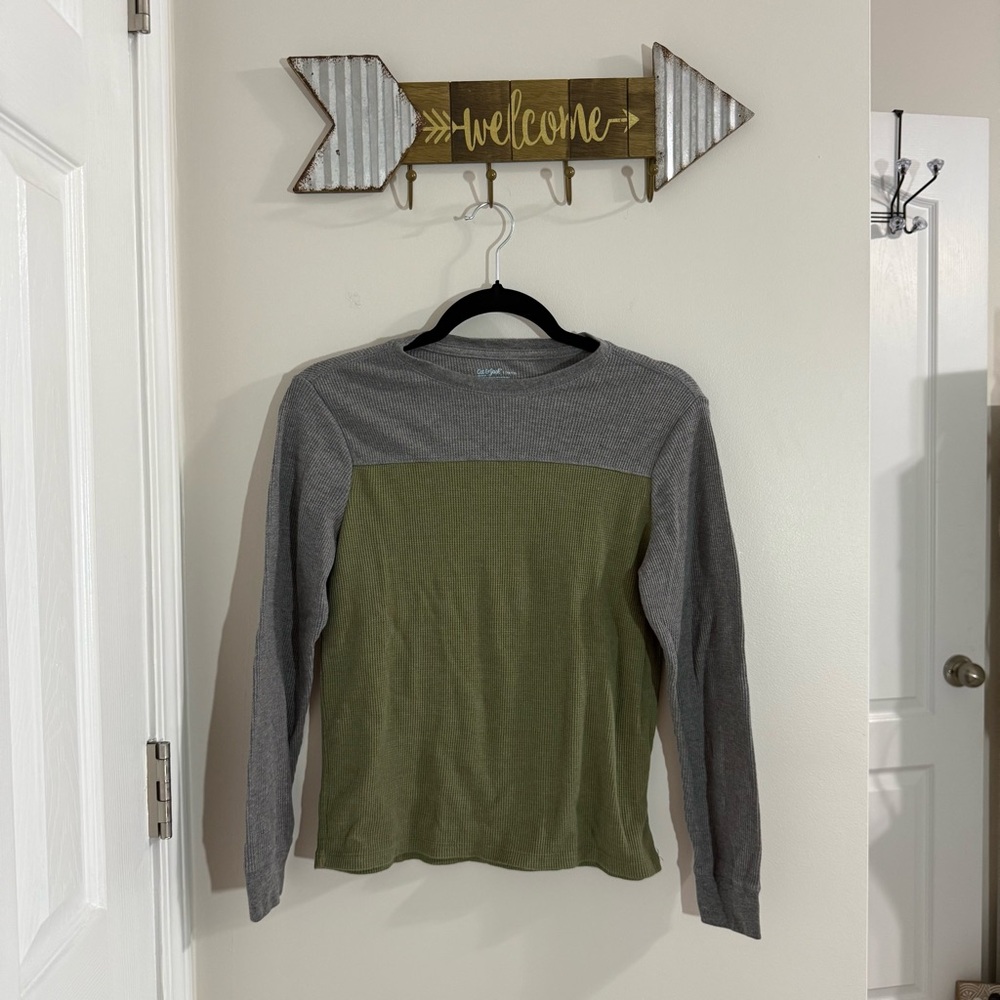 Cat & Jack Gray and Olive Long Sleeve Shirt Size L 10/12